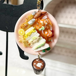 ミニチュアフード サンドイッチとナポリタンのランチプレート・カフェラテ付きチャーム or 片方ピアス