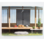 原画　アクリル画　猫と古民家　A4サイズ イラスト　手描き　絵画
