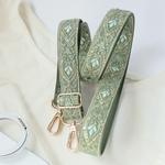 合皮緑色　2.5cm幅　スマホショルダー　インド刺繍　green tea