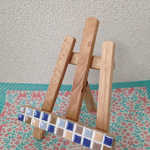 イーゼル   ミニ ブルー タイル 一点物 青 茶