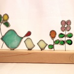 木の台座付き＊花と小鳥のステンドグラス