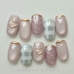 no.237 Twinkle Check 💖✨🪞　ハートネイル　マグネットネイル　フラッシュ　チェックネイル　フレンチネイル　前撮り　