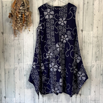☆  sale!  有松絞り　麻の葉と白の花柄　裾スクエアワンピース　　浴衣リメイク♪