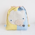イエロー×ブルーの優しいパステル超♩白クマちゃん巾着