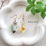 🍺呑んべぇネムネムのピアス🐱🫛/イヤリング/ノンホール樹脂/チャーム/金属アレルギー対応有/レジン/猫/ねこ/ネコ/枝豆/ビール