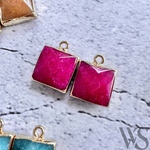 ☆再入荷【1pc】天然石スクエアチャーム　ジェイド　レッドピンク