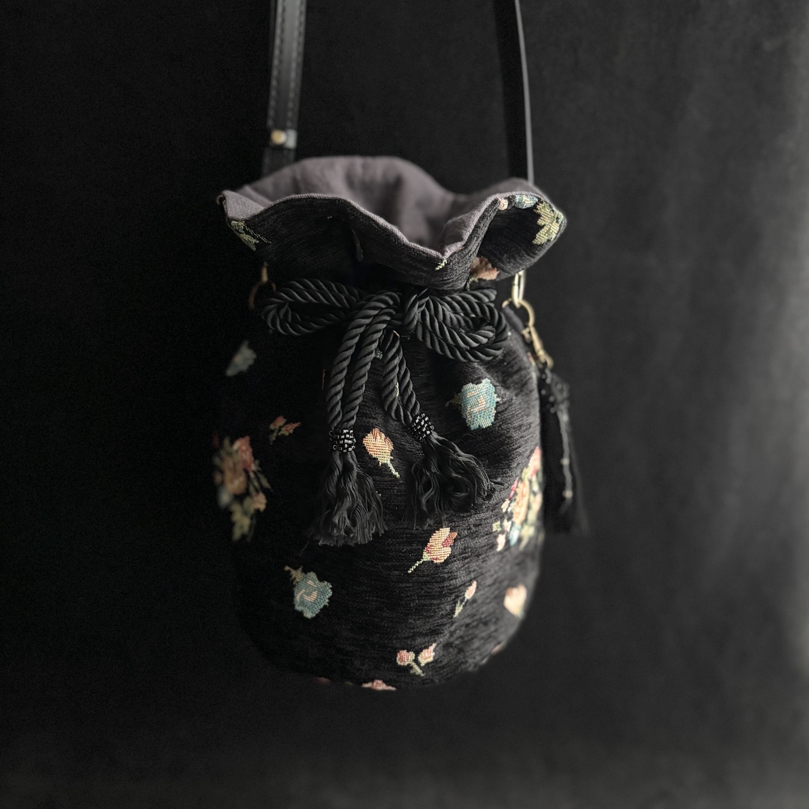 インド刺繍リボンのショルダーバッグ 【A柄】 drawstring