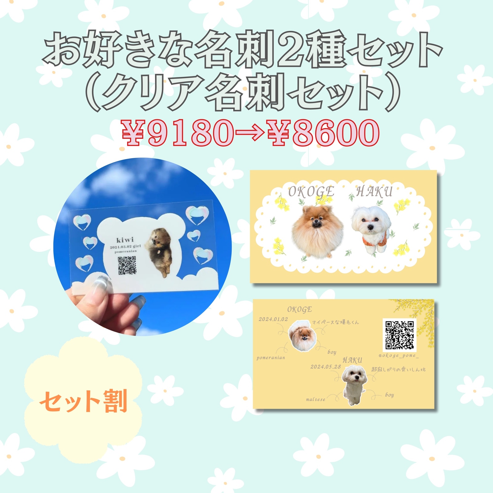 【セット割】お好きなデザイン名刺100枚＋クリア名刺50枚セット(うちの子名刺)