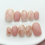 No.3 淡色ピンクの大理石風ミラーネイル