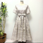 着物リメイク　ロングワンピース　2WAY ゆったり　Lサイズ ふんわりギャザー　正絹紬　大人かわいい　ウエストリボン付き　アンティーク　