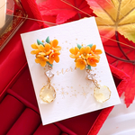 数量限定❣️秋冬新作♪金木犀 お洒落 レディース ハンドメイド ピアス イヤリング アクセサリー 樹脂粘土 クリスタル ジルコニア