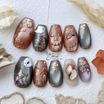 【限定】Halloween night × lantern parade nail tips - ハロウィンネイル かぼちゃ 月 蜘蛛の巣 おばけ オレンジ 秋 ネイル コウモリ bat ネイルチップ