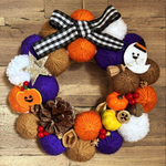 ハロウィン ナチュラルリース 毛糸玉リース フェルト ニットリース ハンドメイド