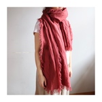 【200cm】リネンの経年変化を楽しもう／ベルギーリネンストール／ストロベリー／四方切りっぱなしフリンジストール