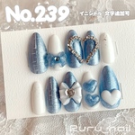 ネイルチップ‪‪❤︎‬ブルー マグネット ホワイト 量産型地雷韓国ワンホンイニシャル推しネイル