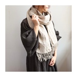 【200cm】リネンの経年変化を楽しもう／ヨーロッパリネンストール／ナチュラル／生成り／結びフリンジストール