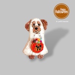 ハロウィン・お菓子もらった〜子犬のビーズ刺繍ブローチ