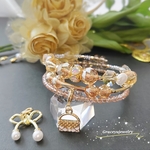 《🥂シャンパンゴールド》天然石ゴールデンオーラクォーツコイルブレスレット　お洒落バッグ、リボンパールチャーム付き