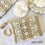 《new》🥀インド刺繍ポーチ　インド刺繍リボン　インド刺繍　刺繍ポーチ　コスメポーチ　モバイルポーチ　ギフト　フェイクレザー　タッセル付き