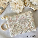 《new》🥀インド刺繍ポーチ　インド刺繍　コスメポーチ　インド刺繍リボン　刺繍ポーチ　モバイルポーチ　ポーチ　インド刺繍生地　ギフト　フェイクレザー　パールチャーム付き　