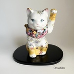 招き猫 大　シノワズリ　磁器製　花鳥　Beckoning cat 