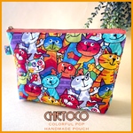 化粧ポーチ プチギフト など カラフルねこ柄　USAコットン マチ付き 可愛い ファスナーポーチ  マスクケース プレゼント交換