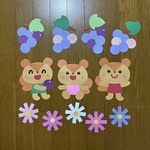 壁面飾り【りす達のぶどう狩り】　秋　8月9月10月 保育教材　コスモス