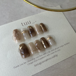 brown＆white ニュアンス ブラウン×ホワイトネイルチップ ぷっくりリング シンプル🤎