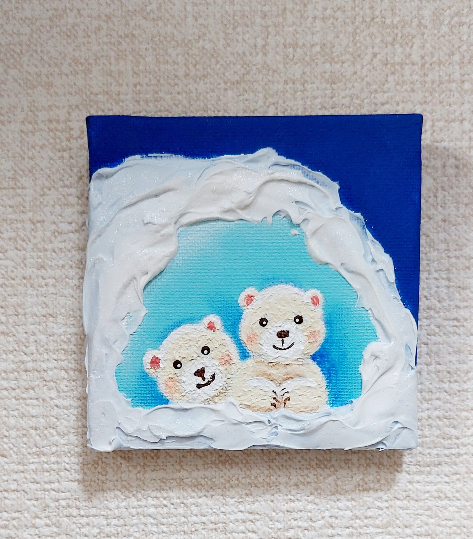 シロクマの油絵【アイスフロート】1点物の原画◆作者サイン入り/油彩画 シロクマの油絵【アイスフロート】1点物の原画◇作者サイン入り