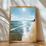 夏の陽ざしと海｜水彩アート｜浜辺の風景画　インテリアポスター　アートパネル　インテリアポスター　インテリアアート