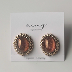 【再販2】 ラスタートパーズ ゴールド オレンジ ピアス イヤリング チェコカボション ガラス 一点もの 人気 大ぶり 上品　カジュアル 紫 カラー 推し活 パープル 夏 秋　