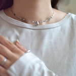 AW new design  lei necklace fullmoon choker silver  シルバーチョーカー　シンプルショートネックレス　シルバーメタル×天然石　誕生石