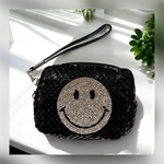 キラキラポーチ　スマイル　黒　メイクポーチ　タバコケース　小物入れ　可愛い　