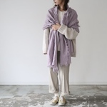 洗い込まれてふっくら柔らかなベルギーリネンストール／四方切りっぱなしフリンジ大判ストール／ラベンダーピンク