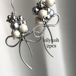 NEW オリジナル　2個/ グレー　シルバー　大きなリボン　チャーム　MCH306G