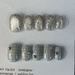 No.6【サイズオーダー】きらきらマグネット💫✖️手書きチェック🖍️ネイルチップ　ちゅるん　つやつや　かわいい　マグネット　手書き　落書きネイル　韓国　ニュアンス　ネイルチップ