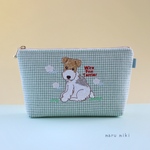 ワイヤーフォックステリア刺繍Mサイズポーチ