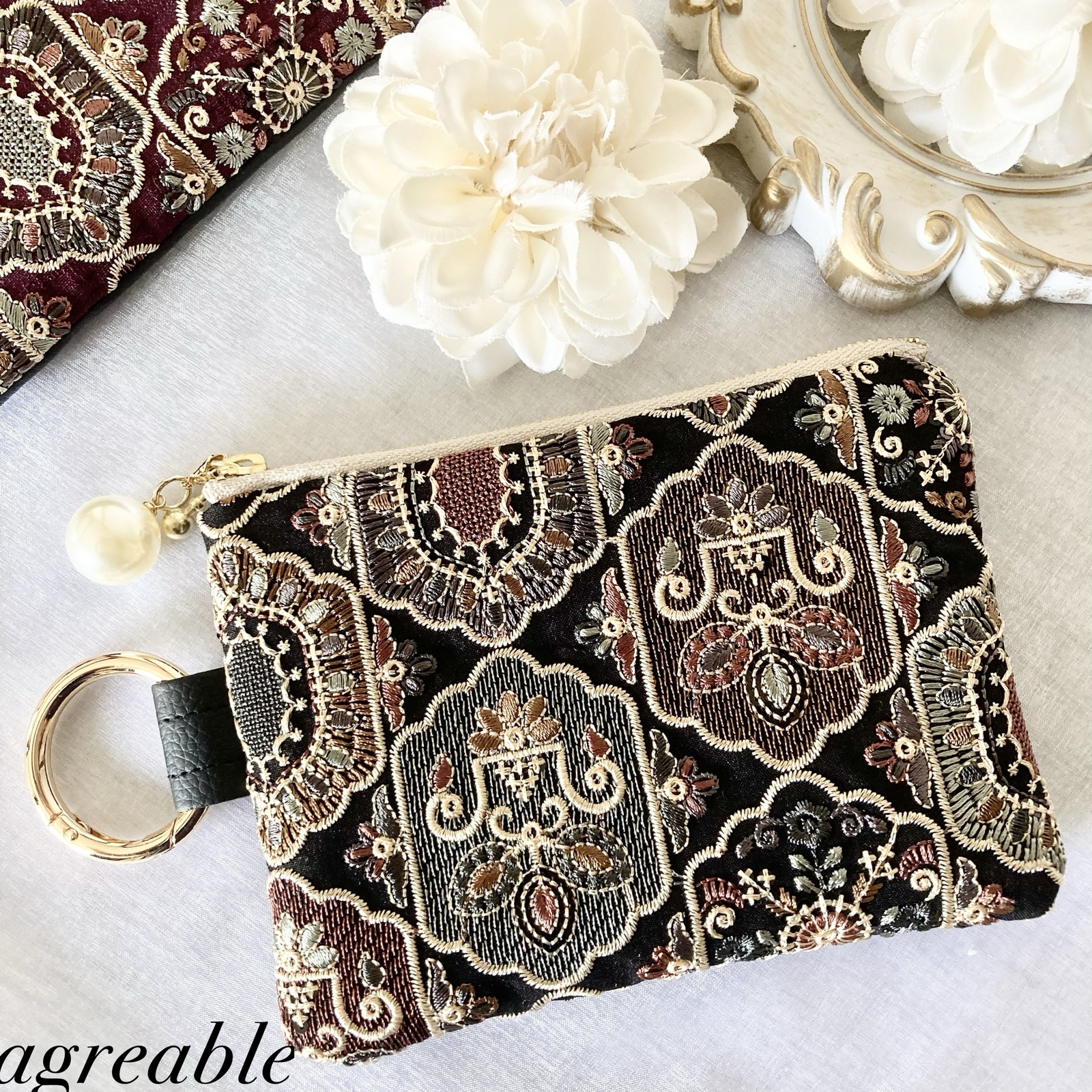 インド刺繍生地　ポーチ 🌼🫧𓏸𓈒 𓂃🌼.* インド刺繍生地でミニポーチ作りました