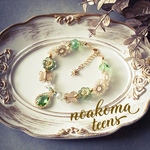 noakoma teens＊ princess - flower green ブレスレット ＊ スワロフスキー ガラス ビーズ 姫デザイン 誕生日 プレゼント 贈り物 花 フラワー アンティーク風 姫