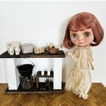 大きなわたしの暖炉ホワイト-ミニチュア ハウス 背景ボード ブライス リカちゃん １／６ 家具 オビツ 棚 机 ドール ハンドメイド 小物 暖炉