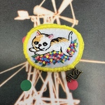 猫刺繍ブローチ　あぁ〜何もしたくない