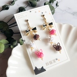 【サプライズ販売】水引 【いちごチョコ】3連猫ピアス/イヤリング