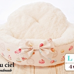 再販!!【受注制作品】４wayカップケーキペットベッド　マカロン（ピンク）×プードルファー（ホワイト）　Lサイズ