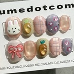 現品》ネイルチップ マグネットニュアンス(うさぎ) ポップネイル ピンク うるうるネイル リボン ぷっくり