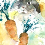 水彩画 原画 人参とうさぎ