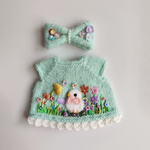 ドール服 オビツ11 ニットワンピース 刺繍 2点セット ねんどろいどどーる ドール衣装  1/12サイズ ob11