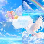 【デザインペーパー】sky blueセット　ノベルティーシール付き　コラージュ　５０枚セット　片面印刷　０１４【コラージュペーパー】