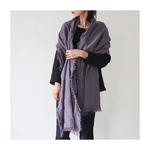 【200cm】リネンの経年変化を楽しもう／ベルギーリネンストール／グレーパープル／四方切りっぱなしフリンジストール