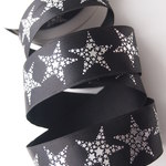 ブラックサテン×シルバースター40㎜　ワイヤー入りフランスリボン　オリオール＆フォンタネル社