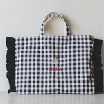 【名入れ刺繍OK】レッスンバッグ　ブラック　お名前刺繍　入園準備 入学準備 入学祝い 女の子　手提げ　園バッグ　お稽古　保育園　幼稚園　小学校　通園　通学　スクールバッグ　チェック　トートバッグ